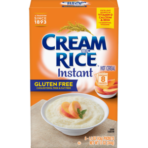 Try Instant Cream of Rice cereal, naturally fat-free, gluten-free, and sodium-free, with 70% DV of iron. 12 single-serving packets deliver Cream of Rice nutrition daily!