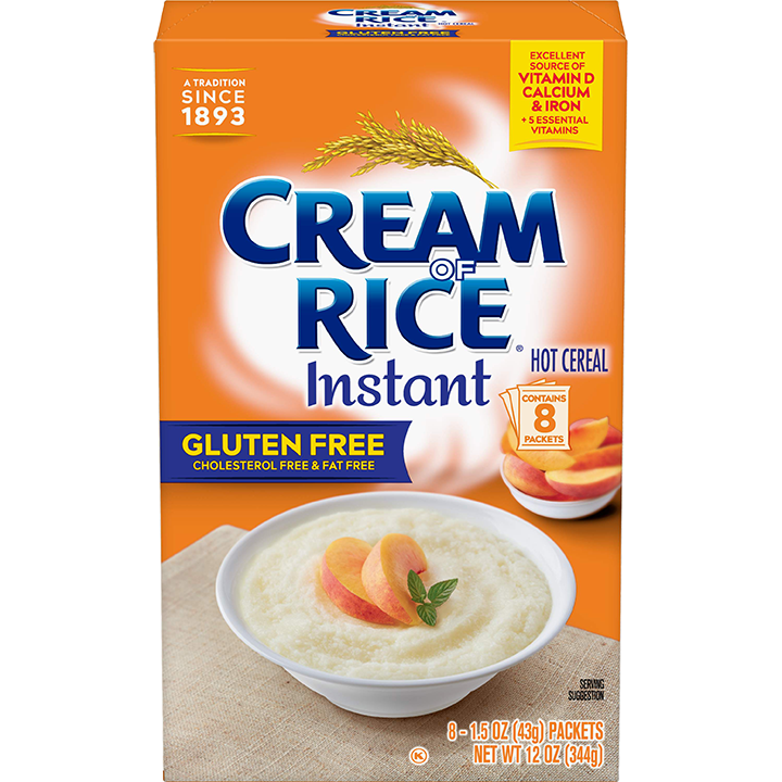 Try Instant Cream of Rice cereal, naturally fat-free, gluten-free, and sodium-free, with 70% DV of iron. 12 single-serving packets deliver Cream of Rice nutrition daily!