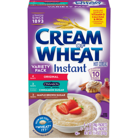 Our Cream of Wheat box pack includes Original, Maple Brown Sugar, and Cinnamon Swirl flavors in easy to use packets!