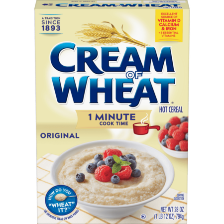Original Enriched Farina Cream of Wheat is made with ground wheat, has a smooth texture, and is an excellent source of iron and calcium that your whole family will enjoy.