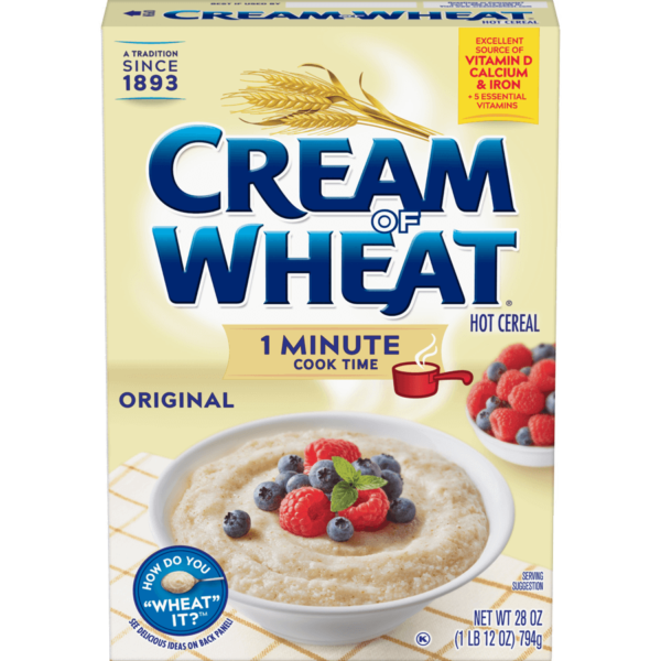 Original Enriched Farina Cream of Wheat is made with ground wheat, has a smooth texture, and is an excellent source of iron and calcium that your whole family will enjoy.